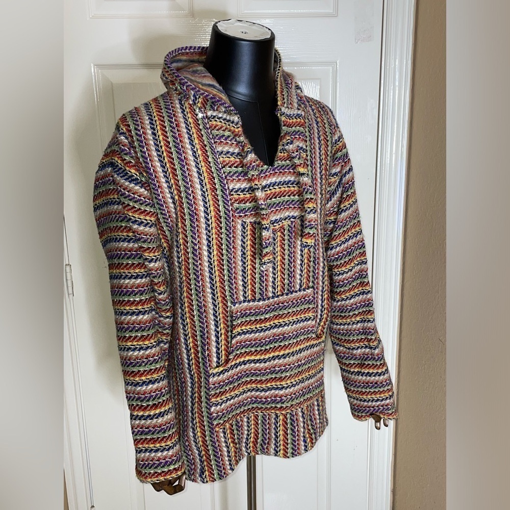 Molina Mexican Baja Hoodie Hippie Surf Poncho Sweater Size Medium  Multicolor‍‍‍ - Picture 2 of 11